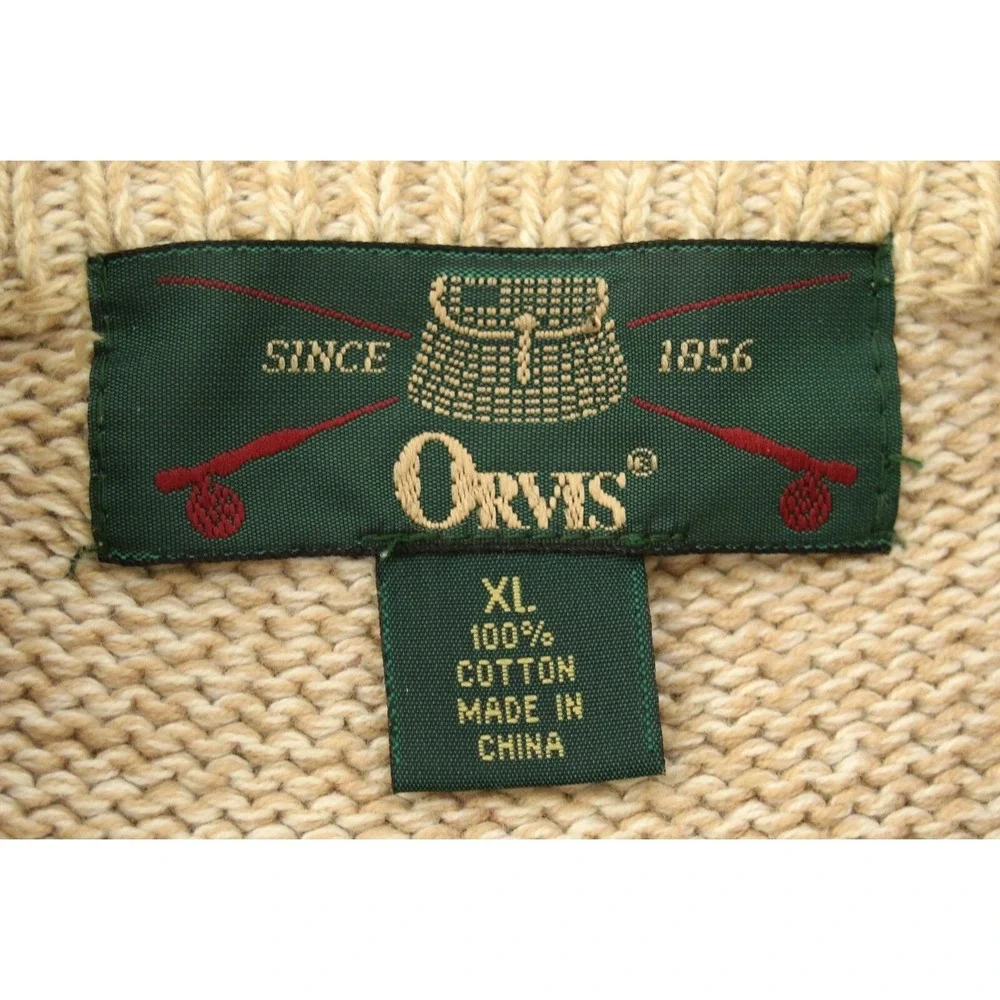 Vtg Orvis Men's XL Patchwork Fisherman Sweater 100% Cotton Cable Knit 90s Boho